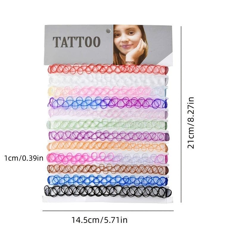 12pcs Vintage Tattoo Chokers Necklace Stretch Henna Gothic Punk Fishing Line Ela