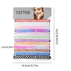 12pcs Vintage Tattoo Chokers Necklace Stretch Henna Gothic Punk Fishing Line Ela