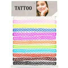 12pcs Vintage Tattoo Chokers Necklace Stretch Henna Gothic Punk Fishing Line Ela