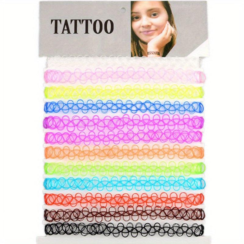 12pcs Vintage Tattoo Chokers Necklace Stretch Henna Gothic Punk Fishing Line Ela
