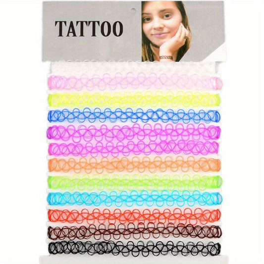 12pcs Vintage Tattoo Chokers Necklace Stretch Henna Gothic Punk Fishing Line Ela