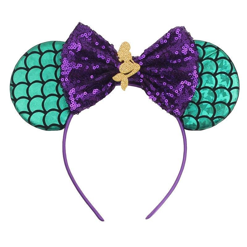 Sequin Mouse Ears Bow Headband Little Mermaid Plaid Bow