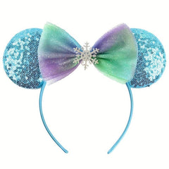 Sequin Mouse Ears Bow Headband Little Mermaid Plaid Bow