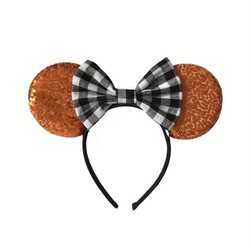 Sequin Mouse Ears Bow Headband Little Mermaid Plaid Bow