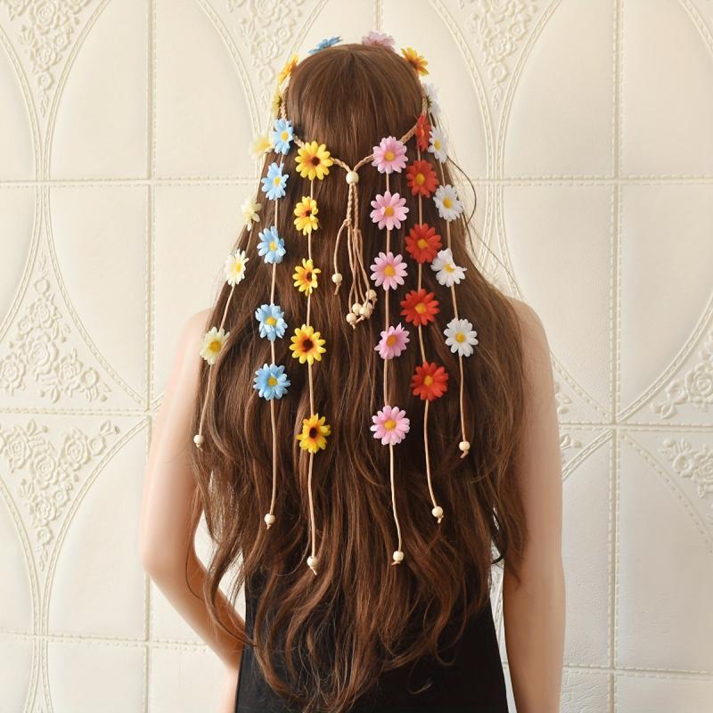 Boho Corolla Tassel Headband Colorful Chrysanthemum Hair Band