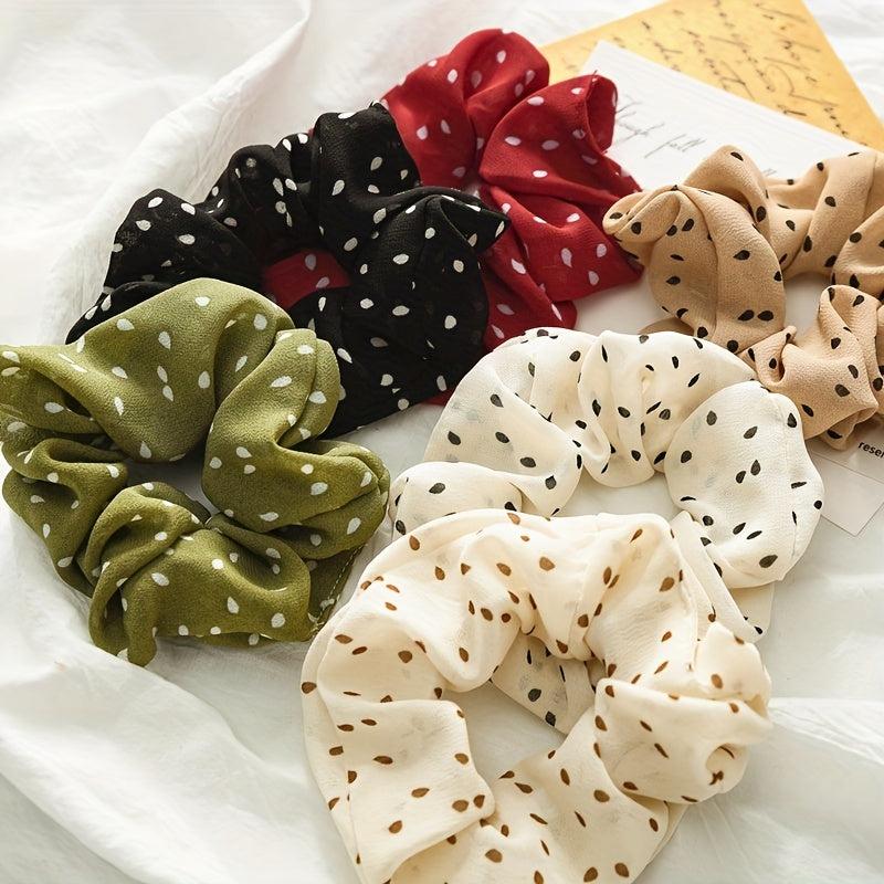 Polka Dot Chiffon Scrunchies Hair Rope Elastic Ponytail Holder