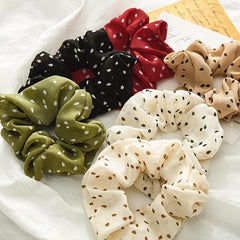 Polka Dot Chiffon Scrunchies Hair Rope Elastic Ponytail Holder