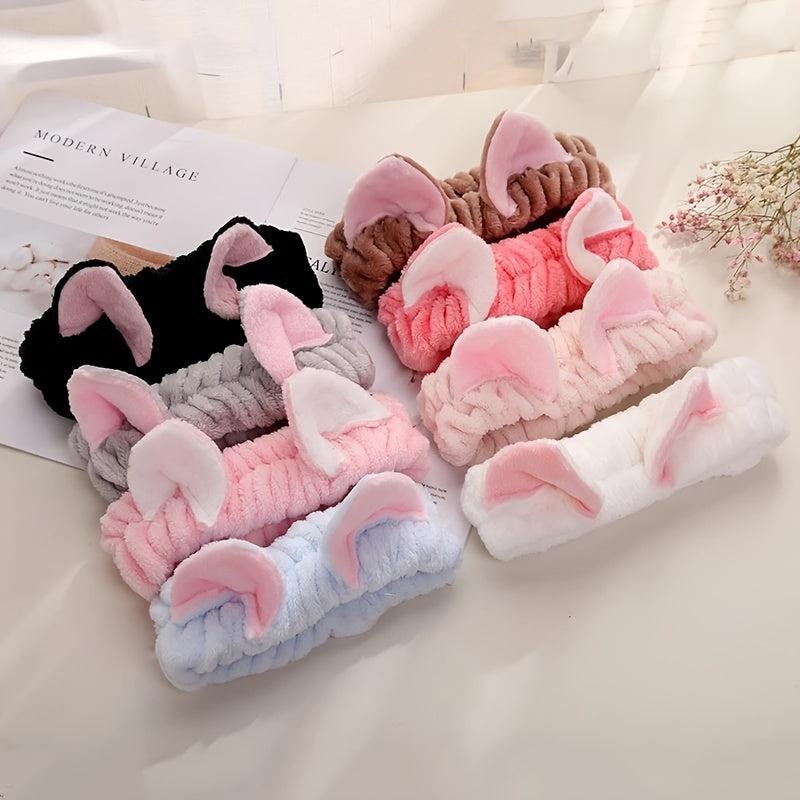 Spa Coral Fleece Headband with Animal Ears for Women