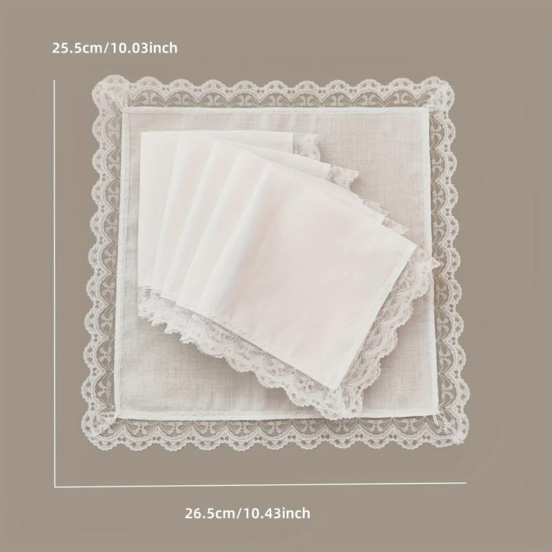 6pcs Lace Trim Handkerchiefs Women's DIY Decoration