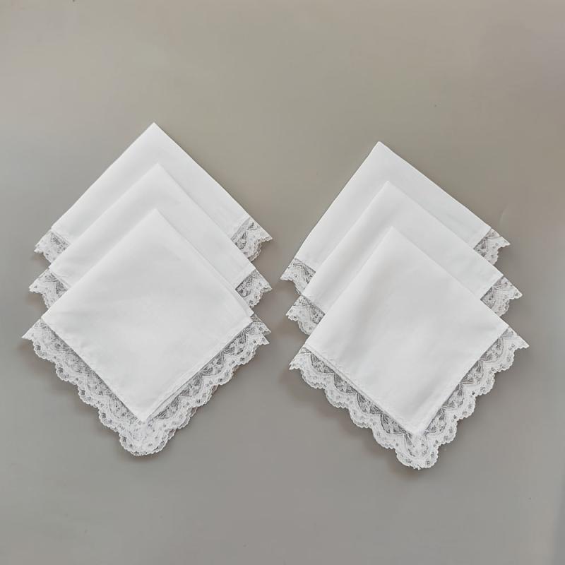 6pcs Lace Trim Handkerchiefs Women's DIY Decoration