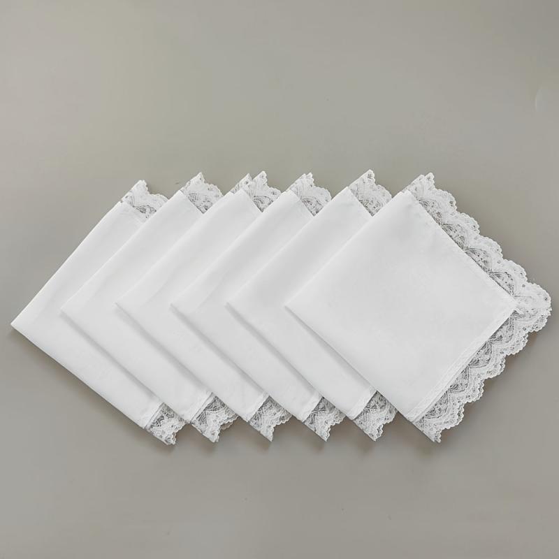 6pcs Lace Trim Handkerchiefs Women's DIY Decoration