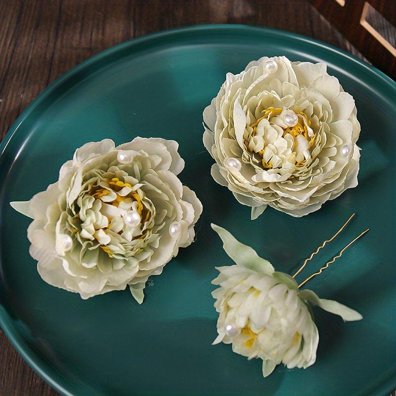 Peony Flower Hair Clips Fabric Assorted Flower Hair Accessories For Women