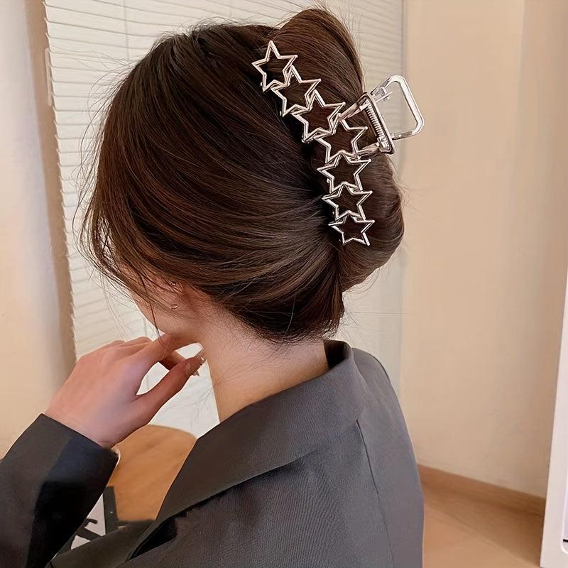 Metal Star Pattern Large Hair Claw Back Head Clip Shark Claw Hair Accessory