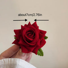 Red Rose Hair Clip Floral Barrettes Brooch