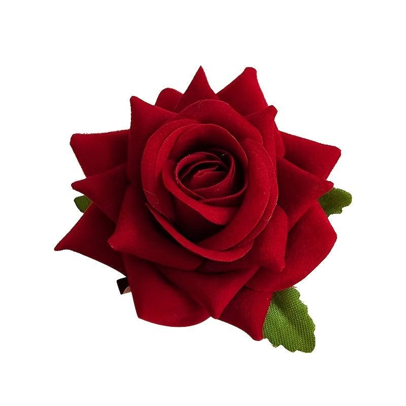Red Rose Hair Clip Floral Barrettes Brooch
