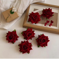 Red Rose Hair Clip Floral Barrettes Brooch