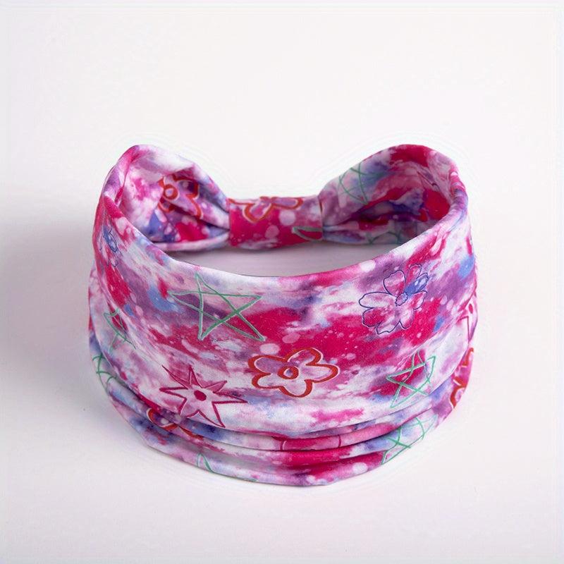 Bohemian Tie Dye Headband, Elastic Sweat Absorbing Headbands for Women
