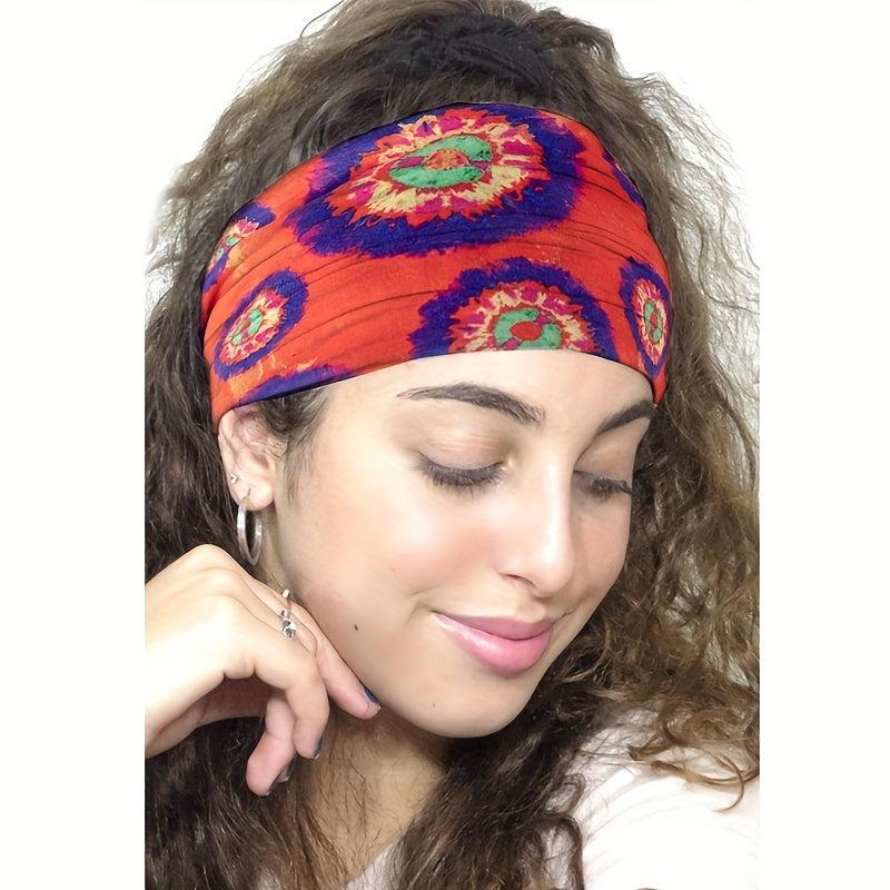 Bohemian Tie Dye Headband, Elastic Sweat Absorbing Headbands for Women