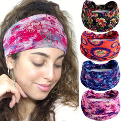 Bohemian Tie Dye Headband, Elastic Sweat Absorbing Headbands for Women