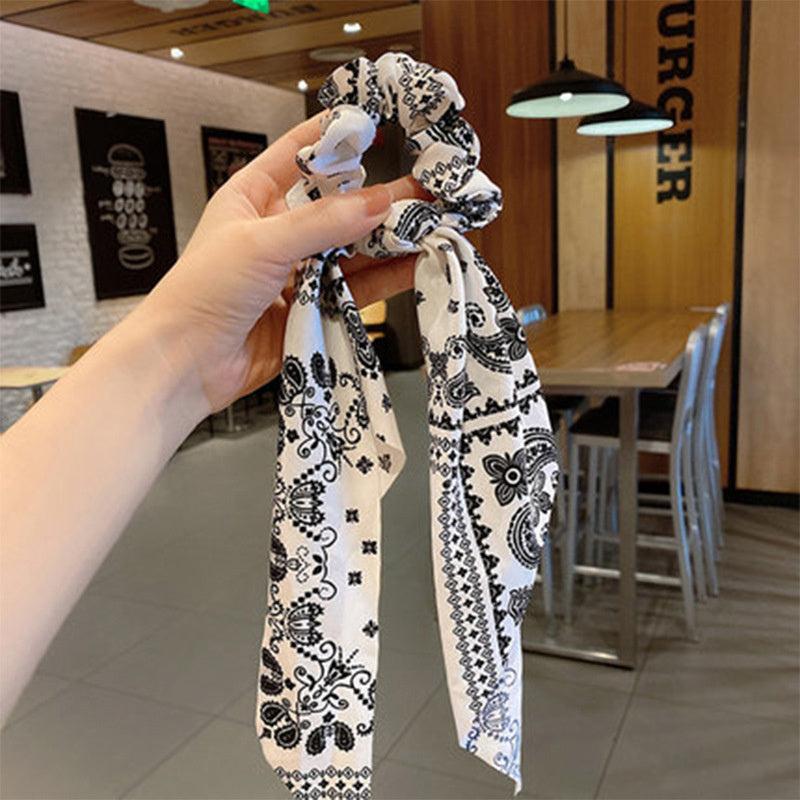 Paisley Print Hair Scarf Scrunchie with Bow