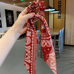 Paisley Print Hair Scarf Scrunchie with Bow