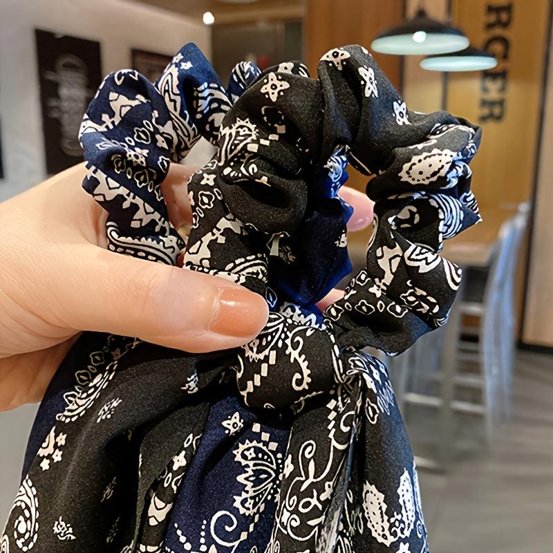 Paisley Print Hair Scarf Scrunchie with Bow