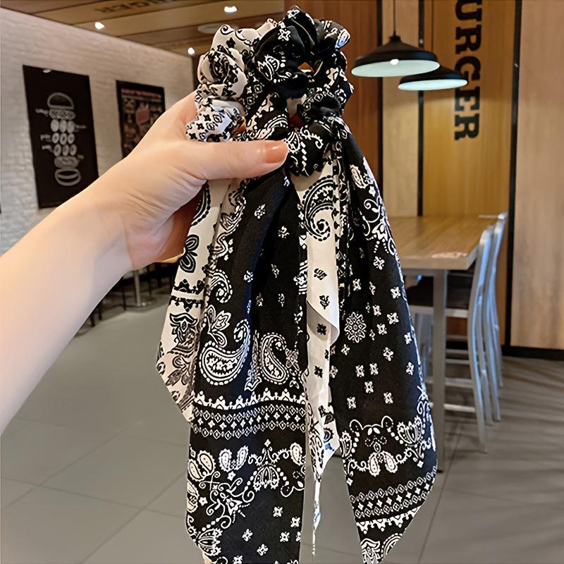Paisley Print Hair Scarf Scrunchie with Bow