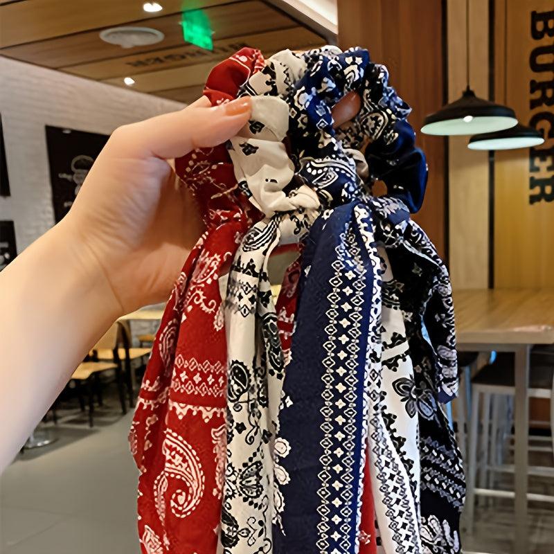 Paisley Print Hair Scarf Scrunchie with Bow