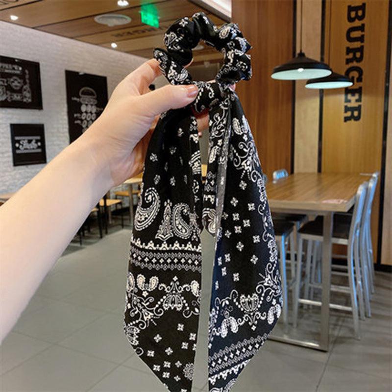 Paisley Print Hair Scarf Scrunchie with Bow