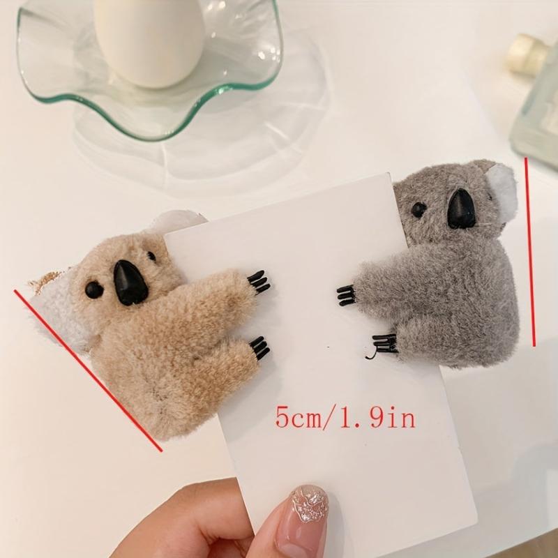 2pcs Plush Koala Cartoon Hair Clips for Women & Girls