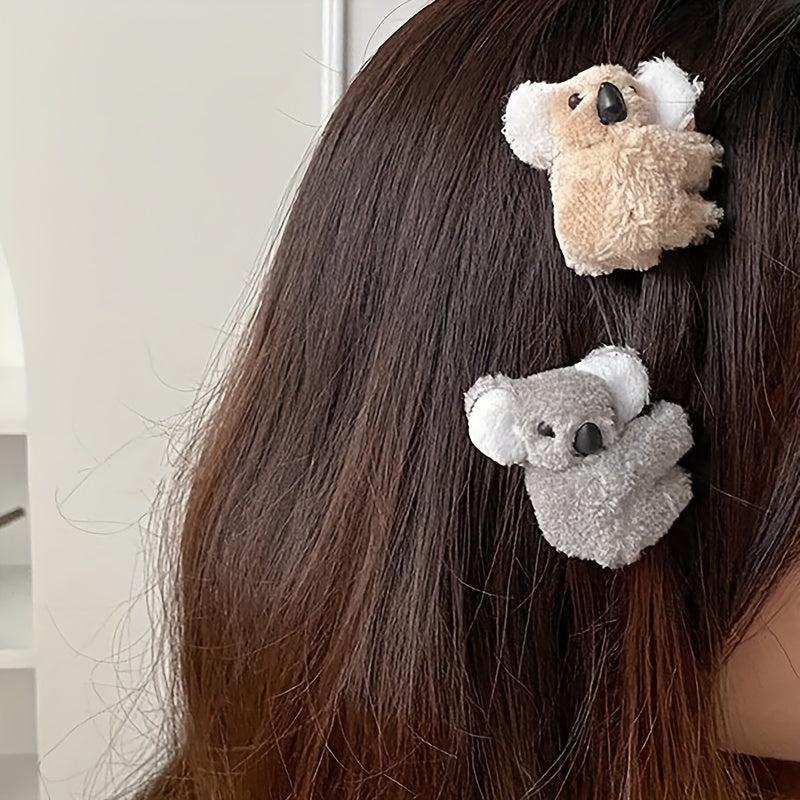 2pcs Plush Koala Cartoon Hair Clips for Women & Girls