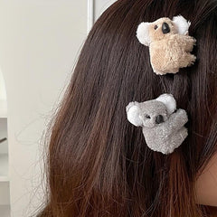 2pcs Plush Koala Cartoon Hair Clips for Women & Girls