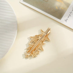 Rhinestone Pentagram Hair Clip Golden Barrette for Women Girls