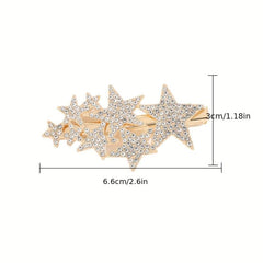 Rhinestone Pentagram Hair Clip Golden Barrette for Women Girls