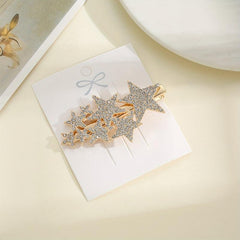 Rhinestone Pentagram Hair Clip Golden Barrette for Women Girls