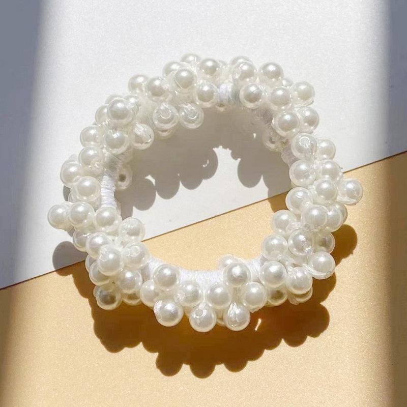 Colorful Faux Pearl Beads Hair Rope Elastic Scrunchie Ponytail Holder