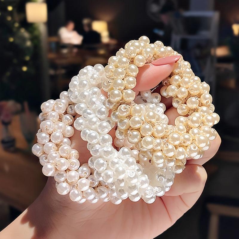 Colorful Faux Pearl Beads Hair Rope Elastic Scrunchie Ponytail Holder