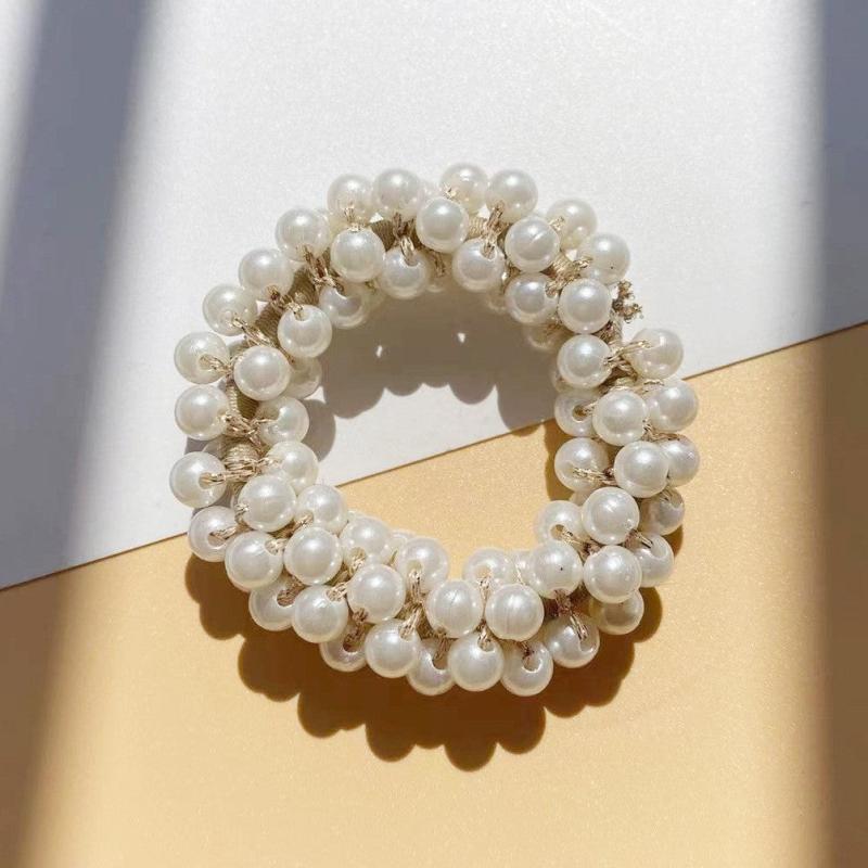 Colorful Faux Pearl Beads Hair Rope Elastic Scrunchie Ponytail Holder
