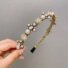 Baroque Rhinestone Headband Faux Pearl Hoop Glitter Hair Band