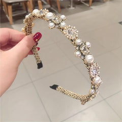 Baroque Rhinestone Headband Faux Pearl Hoop Glitter Hair Band
