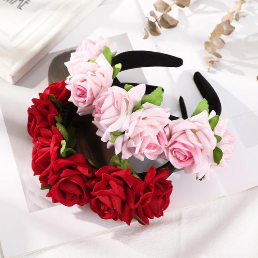 Rose Flower Floral Crown Boho Headband Solid Vintage Hairband