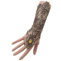 Golden Rhinestone Gothic Steampunk Lace Cuff Fingerless Glove