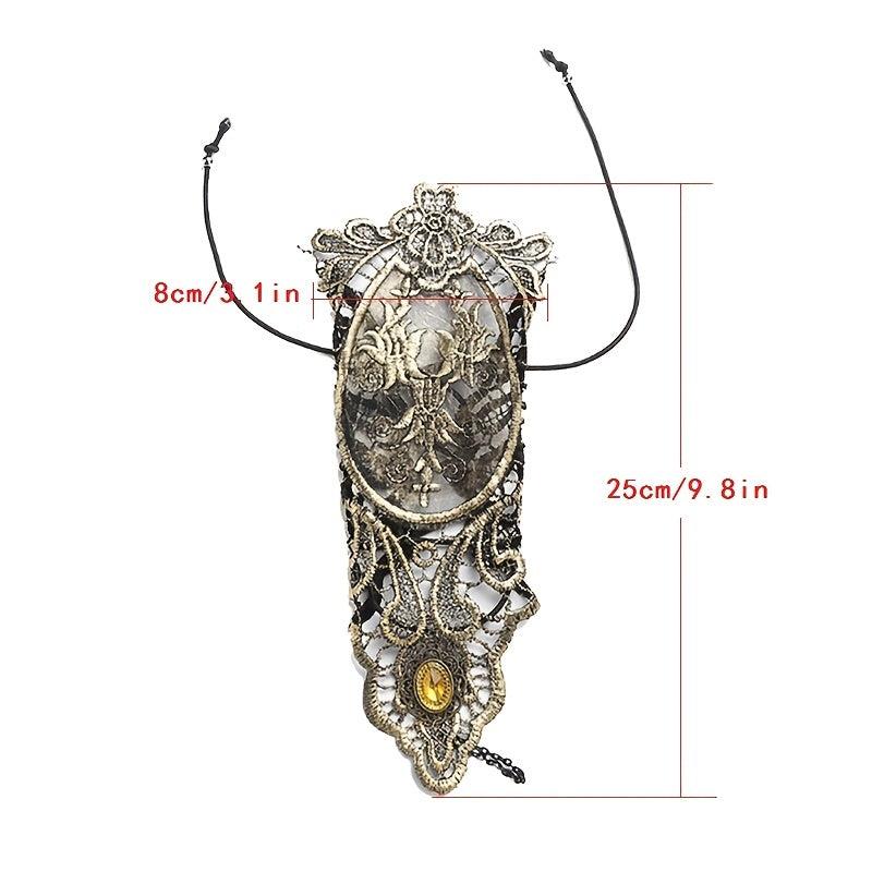 Golden Rhinestone Gothic Steampunk Lace Cuff Fingerless Glove