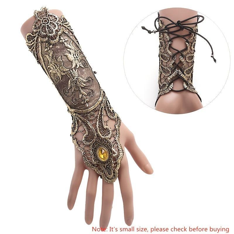 Golden Rhinestone Gothic Steampunk Lace Cuff Fingerless Glove