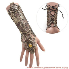Golden Rhinestone Gothic Steampunk Lace Cuff Fingerless Glove