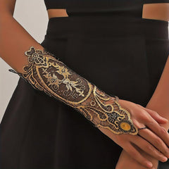 Golden Rhinestone Gothic Steampunk Lace Cuff Fingerless Glove