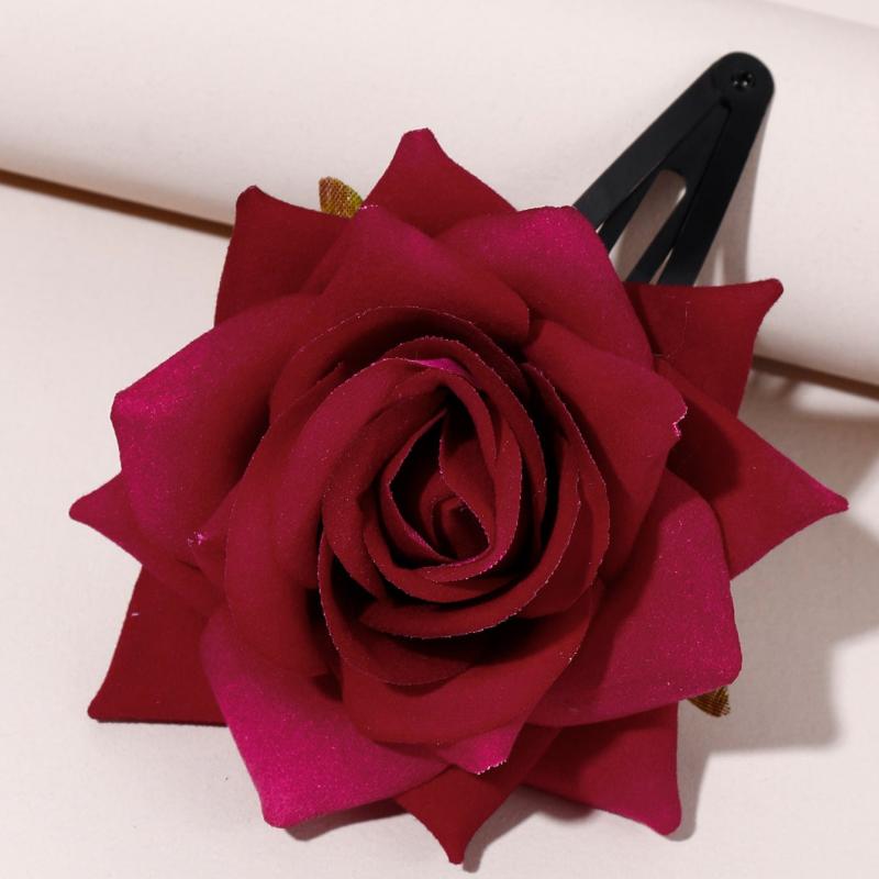 Red Rose Hair Clip Flower Hair Pin Barrette Vintage Women's Hair Accessories Gif