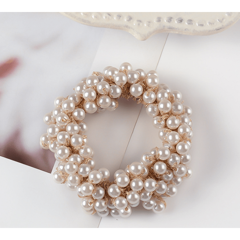 4pcs Faux Pearl Beaded Hair Tie Hair Rope Rhinestone Hair Ring