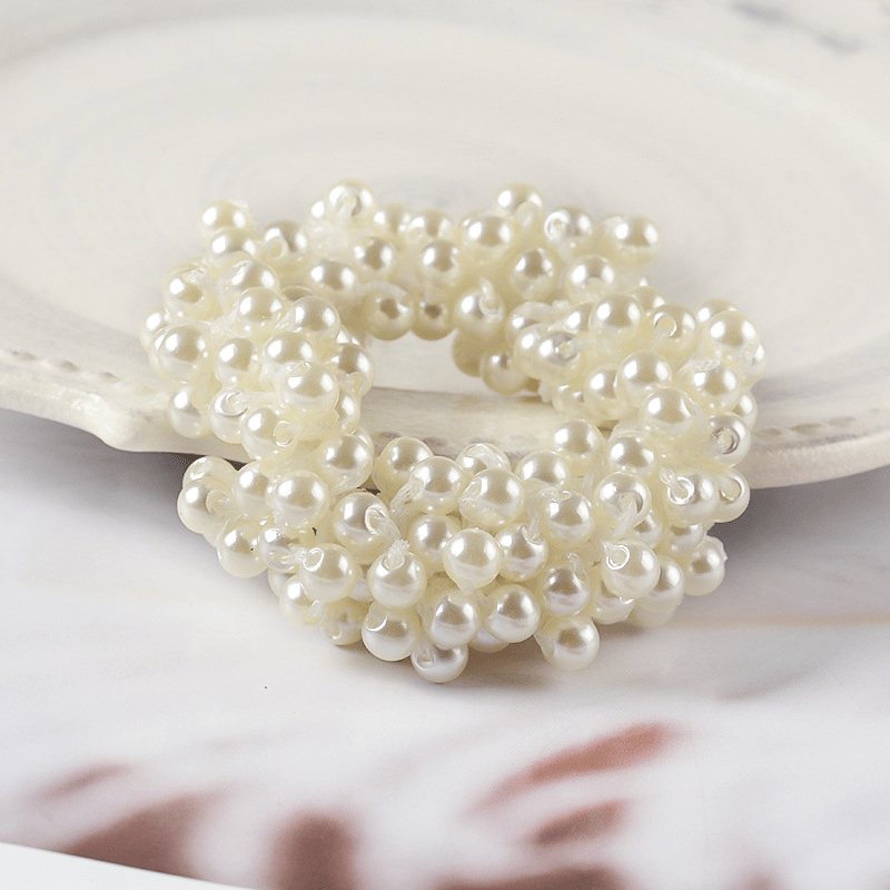 4pcs Faux Pearl Beaded Hair Tie Hair Rope Rhinestone Hair Ring