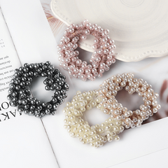 4pcs Faux Pearl Beaded Hair Tie Hair Rope Rhinestone Hair Ring